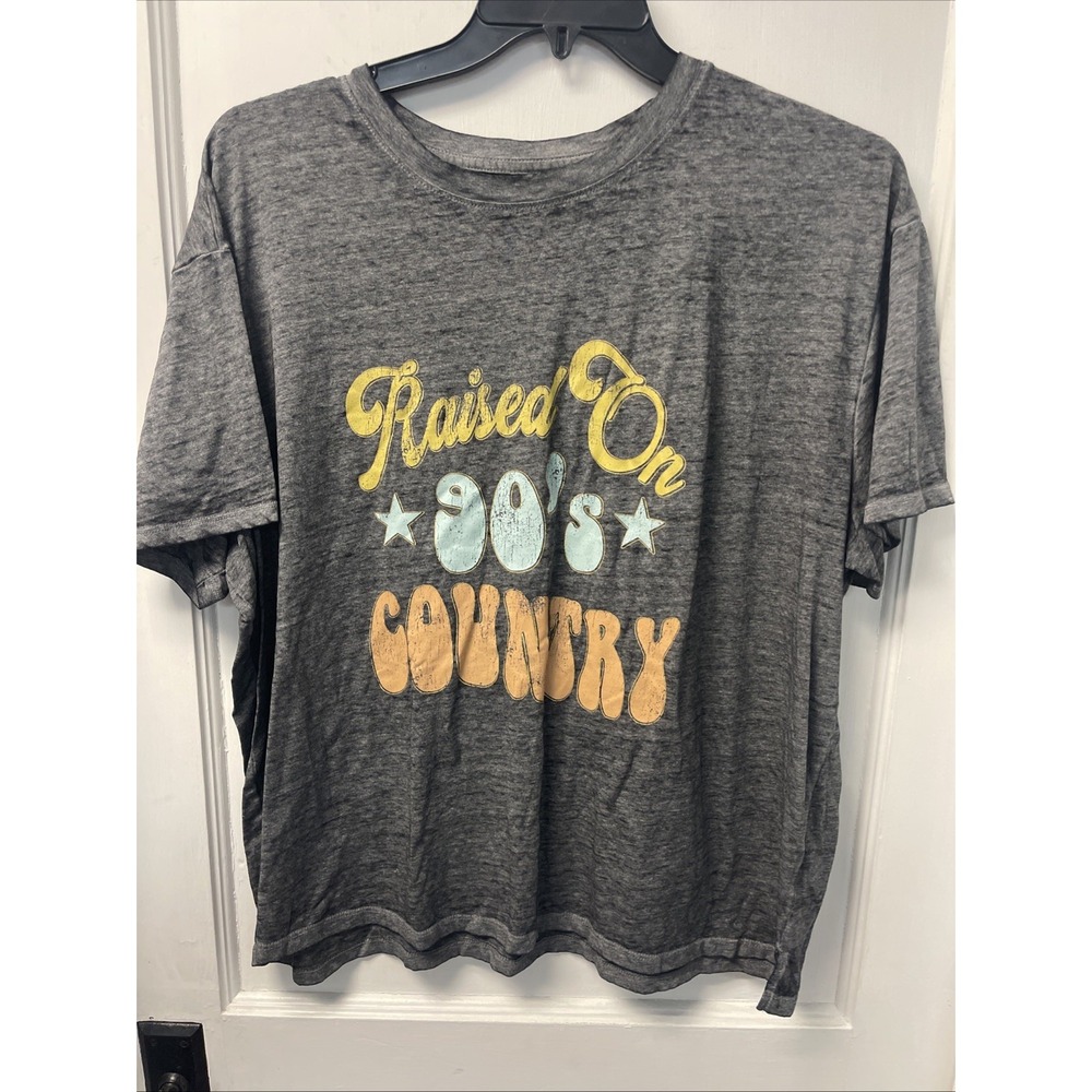 Maurices Raised On 90s Country Music Graphic Grey Burnout Tee Tshirt Top 1X